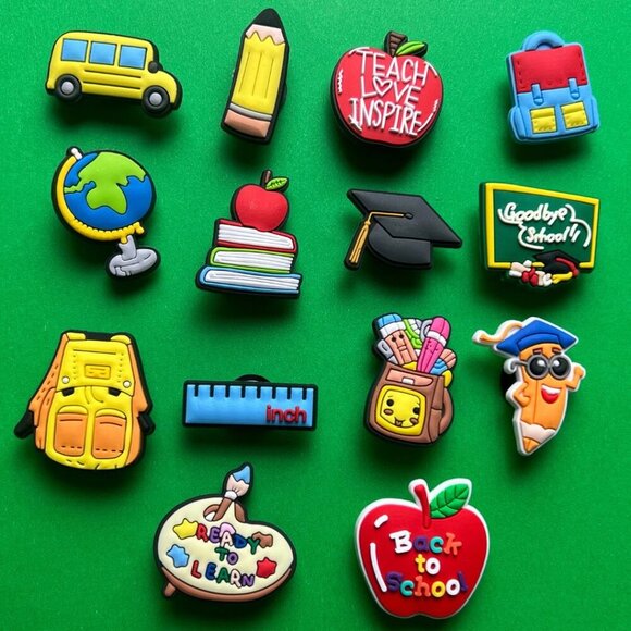 Back to School Crocs Shoe Charms Set of 14 - jibbitz Charms Graduation - Picture 1 of 7